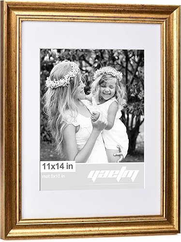 Miniatura 2 de Portarretratos dorado de 11 x 14 pulgadas con paspartú para juego de 4 piezas de 8 x 10 pulgadas, molduras de 1.4 pulgadas de ancho y color dorado