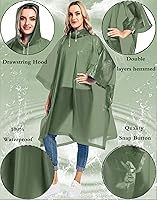 Vista 70 de Paquete de 2 ponchos de lluvia para adultos, reutilizables, impermeables, de supervivencia, emergencia, resistente, con capucha con cordón Azul