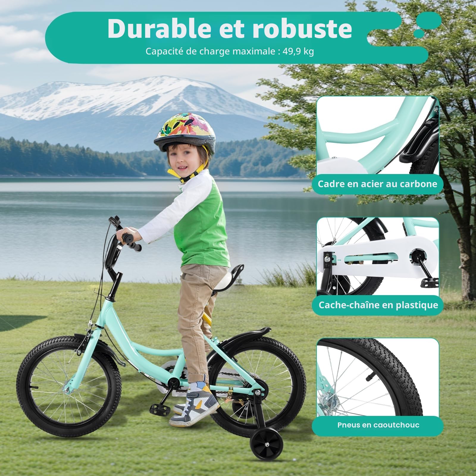 Vélo pour enfant de 16 pouces avec roues stabilisatrices, équipé d'un frein à rétropédalage, convient aux enfants à partir de 5 ans
