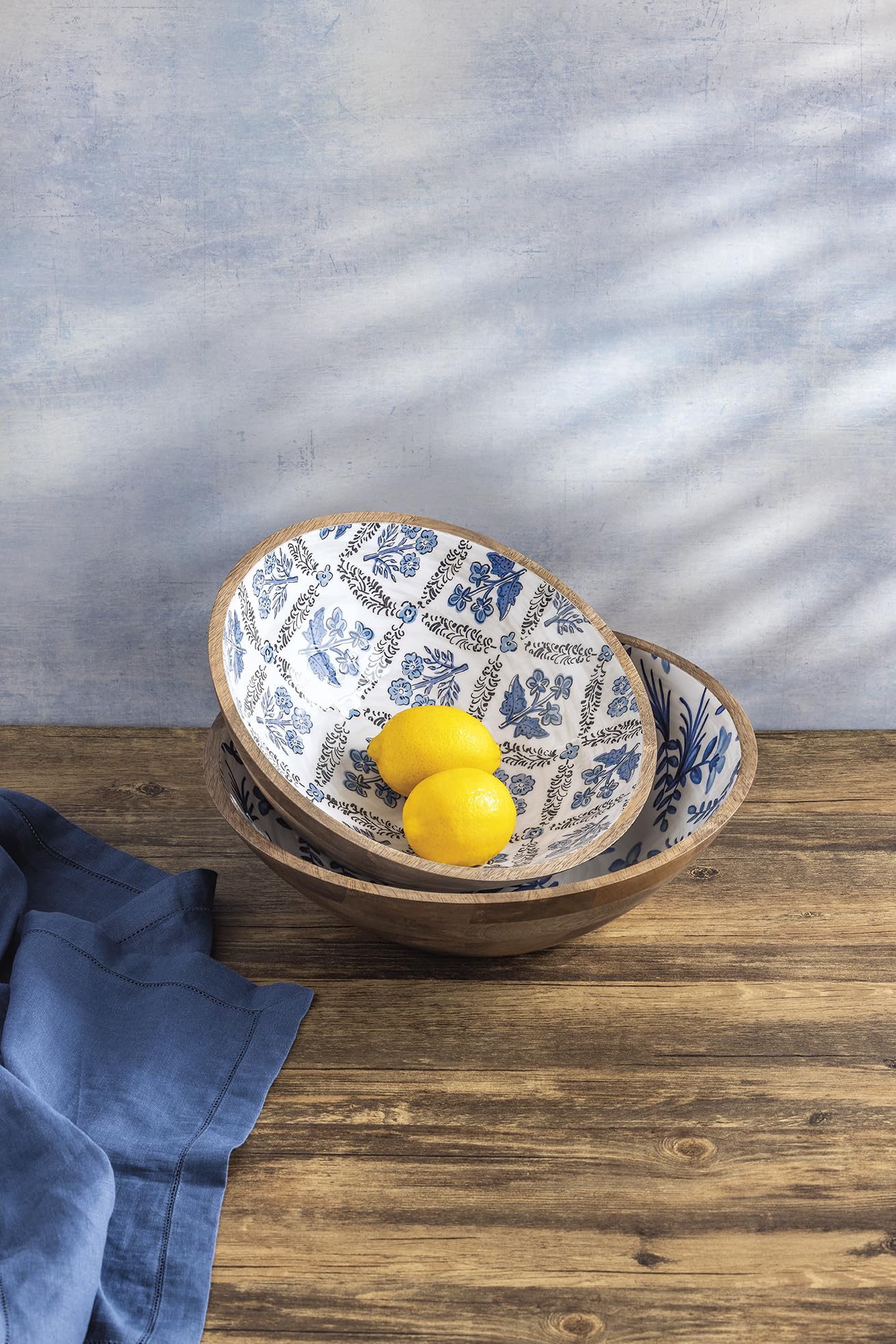 Amazon.com | Mud Pie Blue Pattern Wood Enamel Bowl Set of 2: Salad