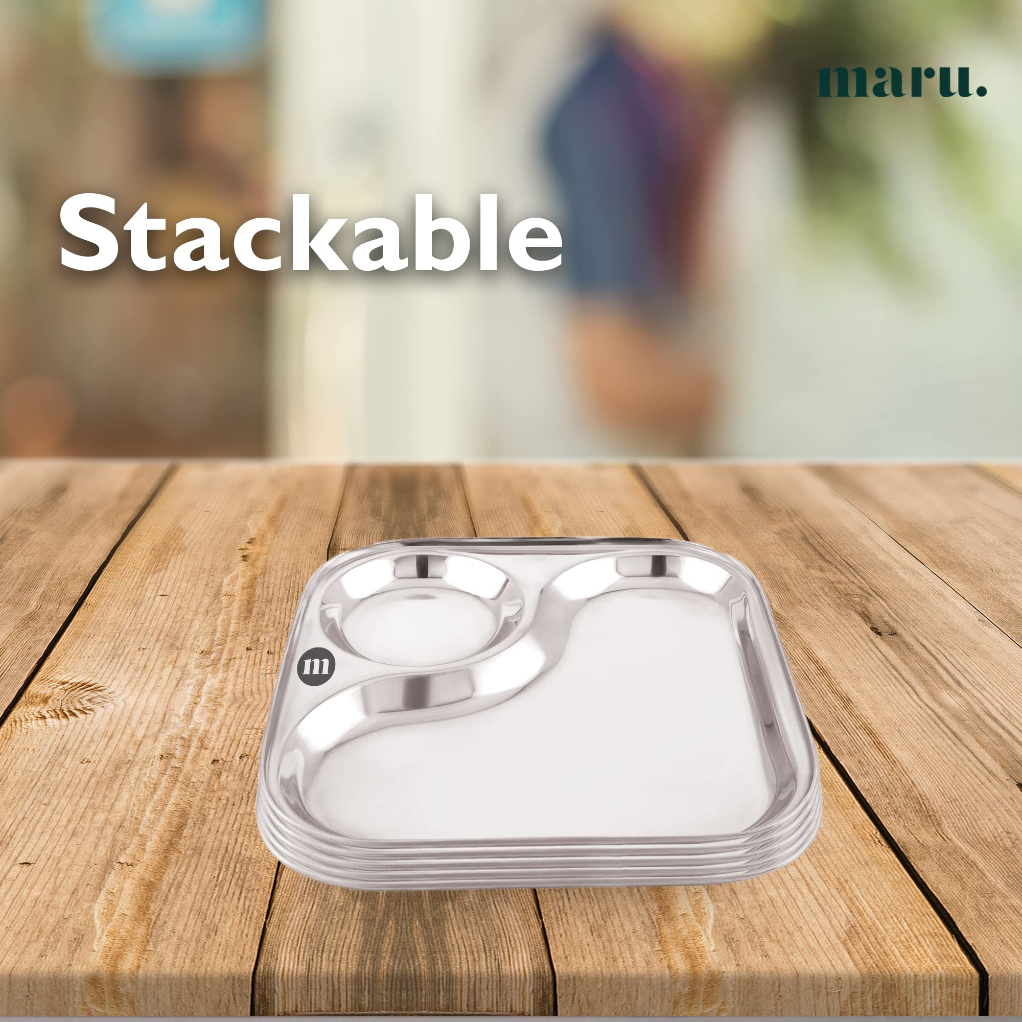 MARU Small Stainless Steel Snacks Plates with Compartments Set of 6, Durable Thali with 2-in-1 Compartment Section, Ideal for Breakfast, Snacks & Small Meals. 4