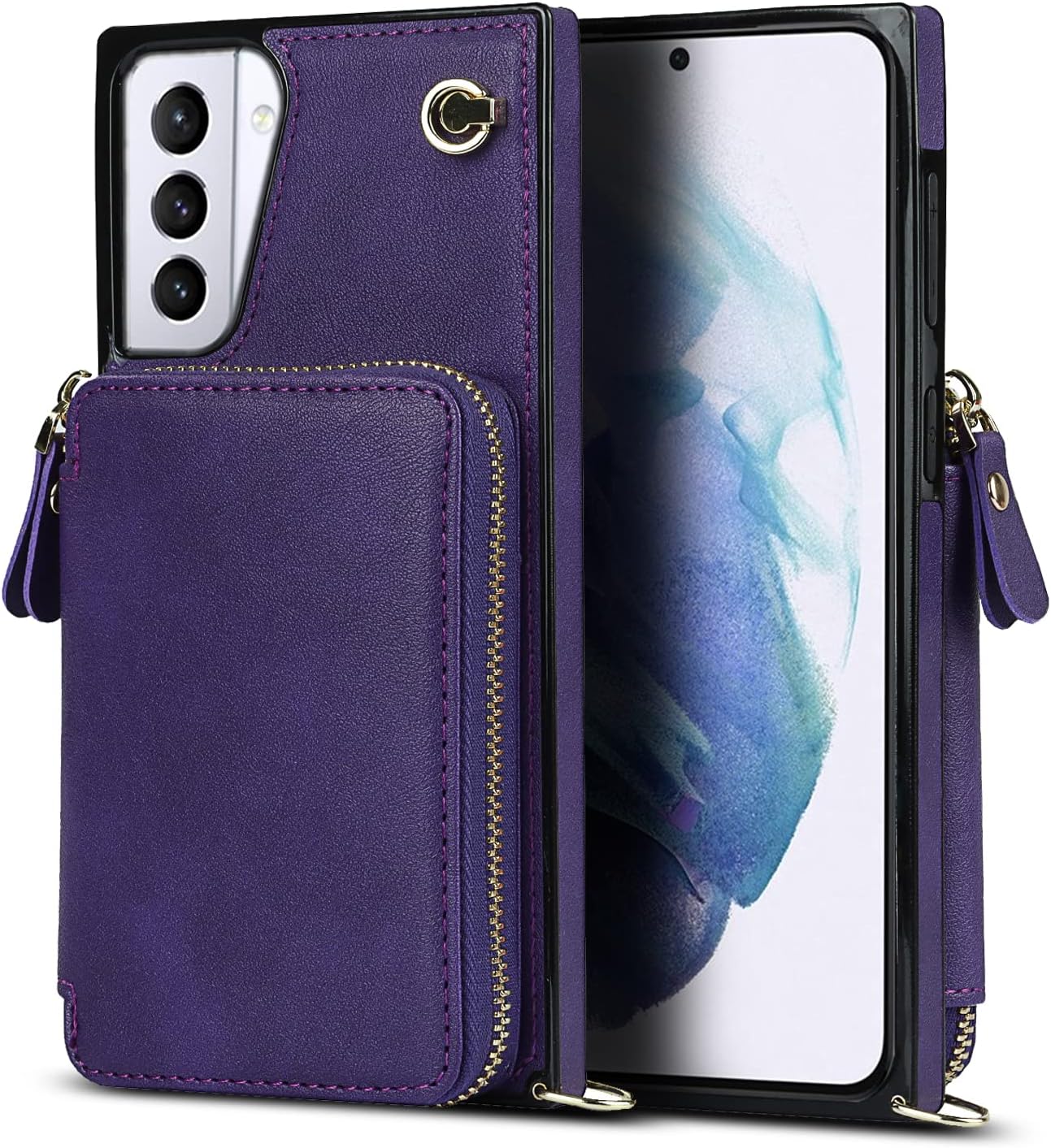 Asuwish Phone Case for Samsung Galaxy S21 Plus S21+ 5G Wallet Cover with Tempered Glass Screen Protector and Zipper Card Holder Slot Stand Leather S21+5G S21plus 21S + S 21 21+ G5 Women Men Purple