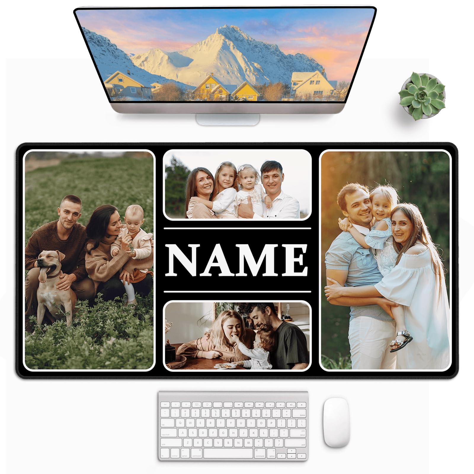 YZPPDHFC Personalized Mouse Pad with 4 Photo and Name, Large Mouse Pad Custom, Gift for Men Women Girlfriend Boyfriend Husband Dad on Birthday