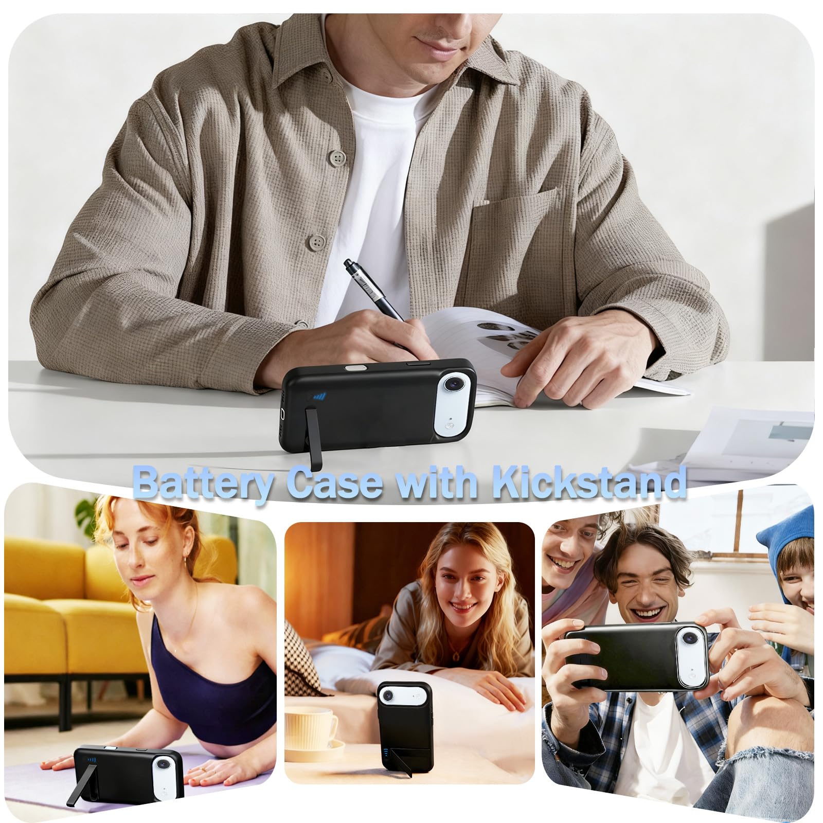 Cover Batteria per iPhone 17 Air(6,5"), 8500mAh Custodia Batteria Protettiva a 360° per Caricabatterie Portatile con Supporto, Power Bank Portatile Ricaricabile ed Espandibile (Nero)