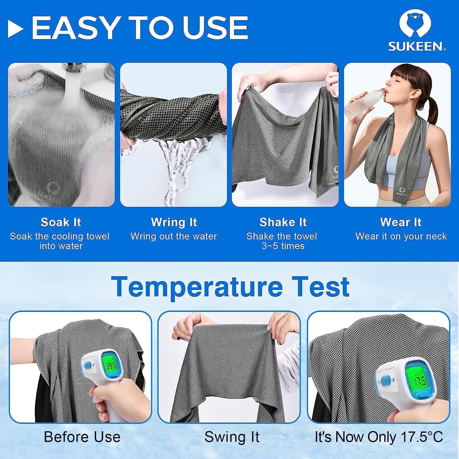 Sukeen Cooling Towels for Neck and Face(40"x12"), Cool Towels for Neck, Cooling Towels for Hot Weather, Sweat Towel for Gym, Workout, Sports, Multi Colors 20 Pack