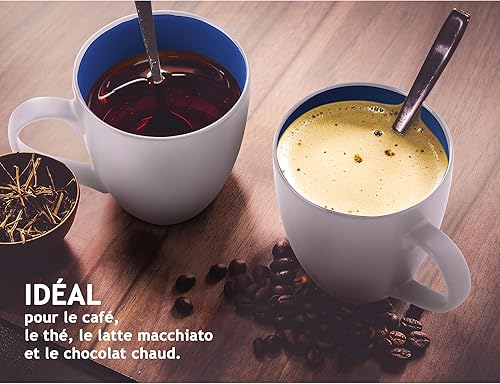 Miniatura 2 de MIAMIO - Juego de 6 tazas de café de gres de 12 onzastaza - Colección Le Papillon (blanco-colorido)