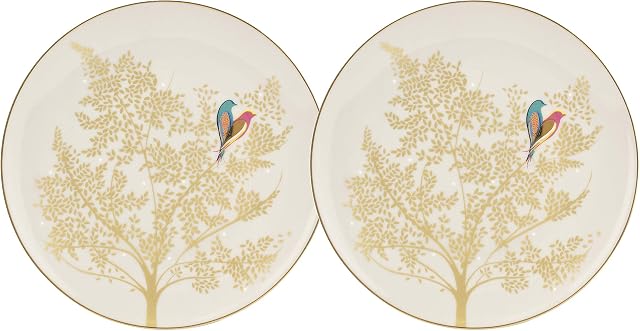 Portmeirion Home & Gifts SMCY79036-XG Cake Plate S/2-Light Grey Boxed Set, White/Gold,20 centimeters