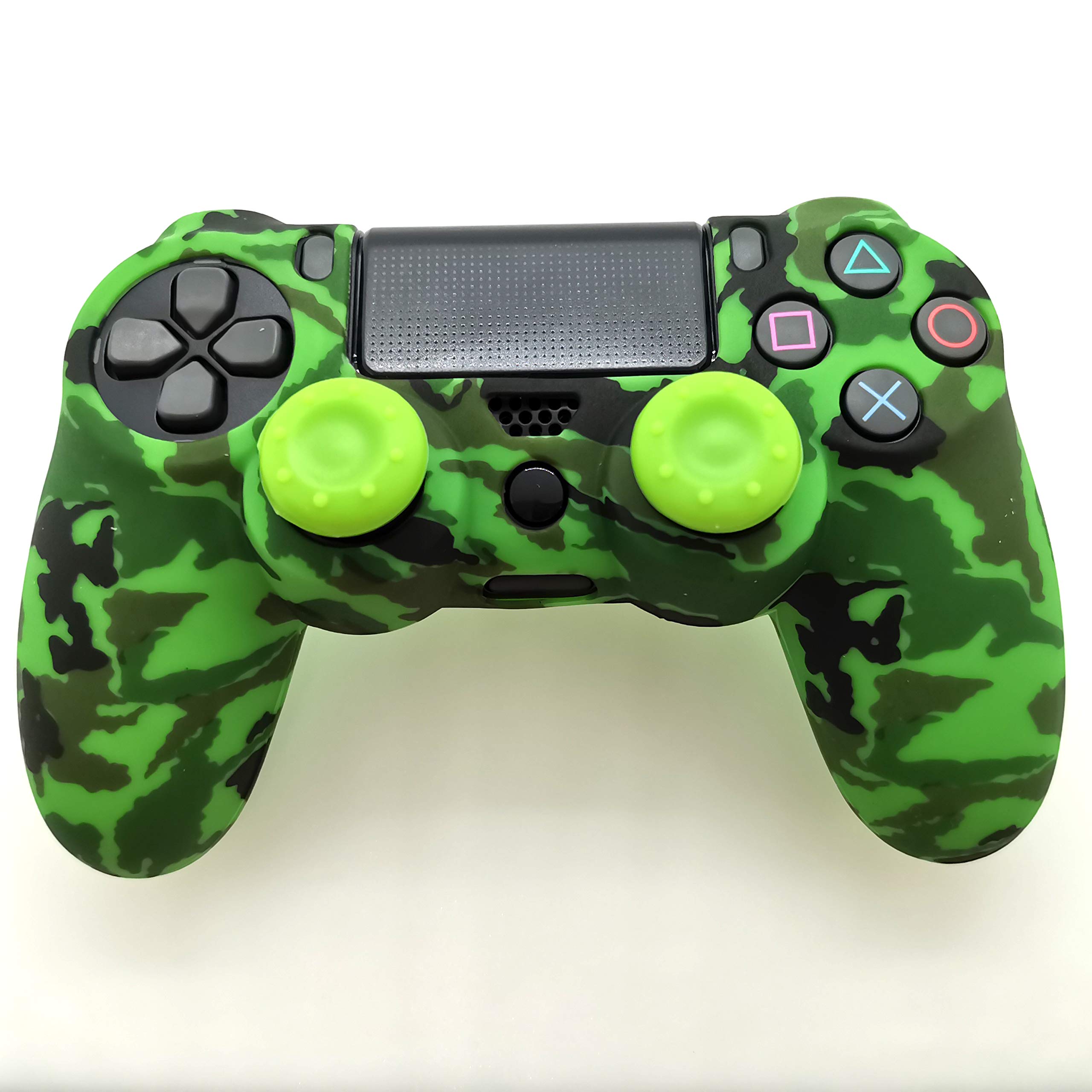 Funda de silicona para controlador PS4 (1 funda antideslizante, 1 par de extensores de gatillo L2 R2, 4 agarres para el pulgar, 4 calcomanías de barra de luz LED), protector para controlador DualShock