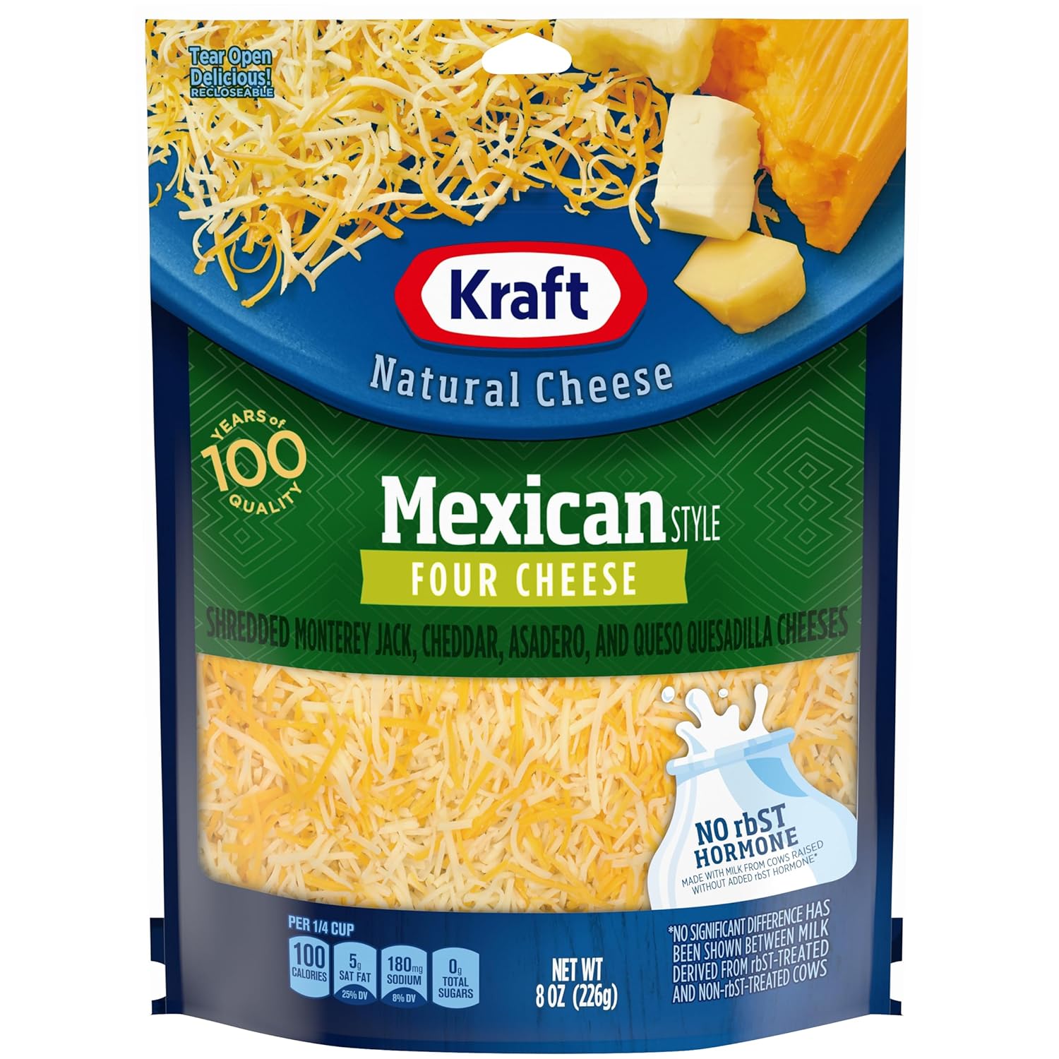 Kraft Natural Shredded Mexican Style Four Cheese 8 oz Bag