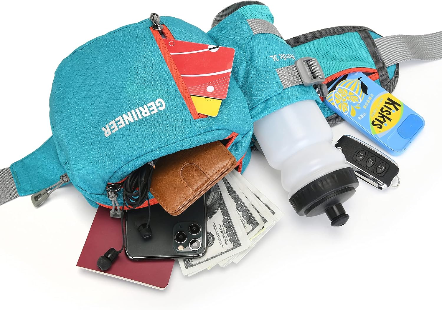 GERIINEER Bumbags with Bottle Holder Waterproof Fanny Packs Plus Size Bum Waist Bag for Dog Walking Climbing Hiking Travel Cycling Outdoor Sport (Blue) - Image 3