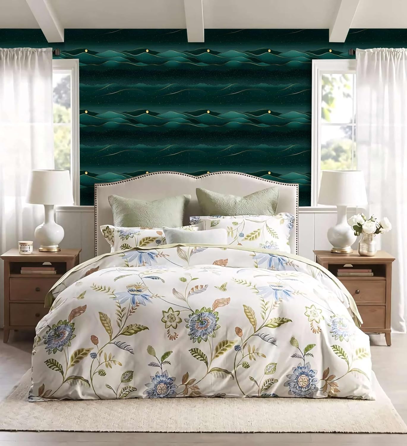 Galaxy Star Wallpaper – Green and Gold Peel and Stick Wallpaper, Self-Adhesive Vinyl for Bedroom or Living Room Decor, 17.7in x 118in