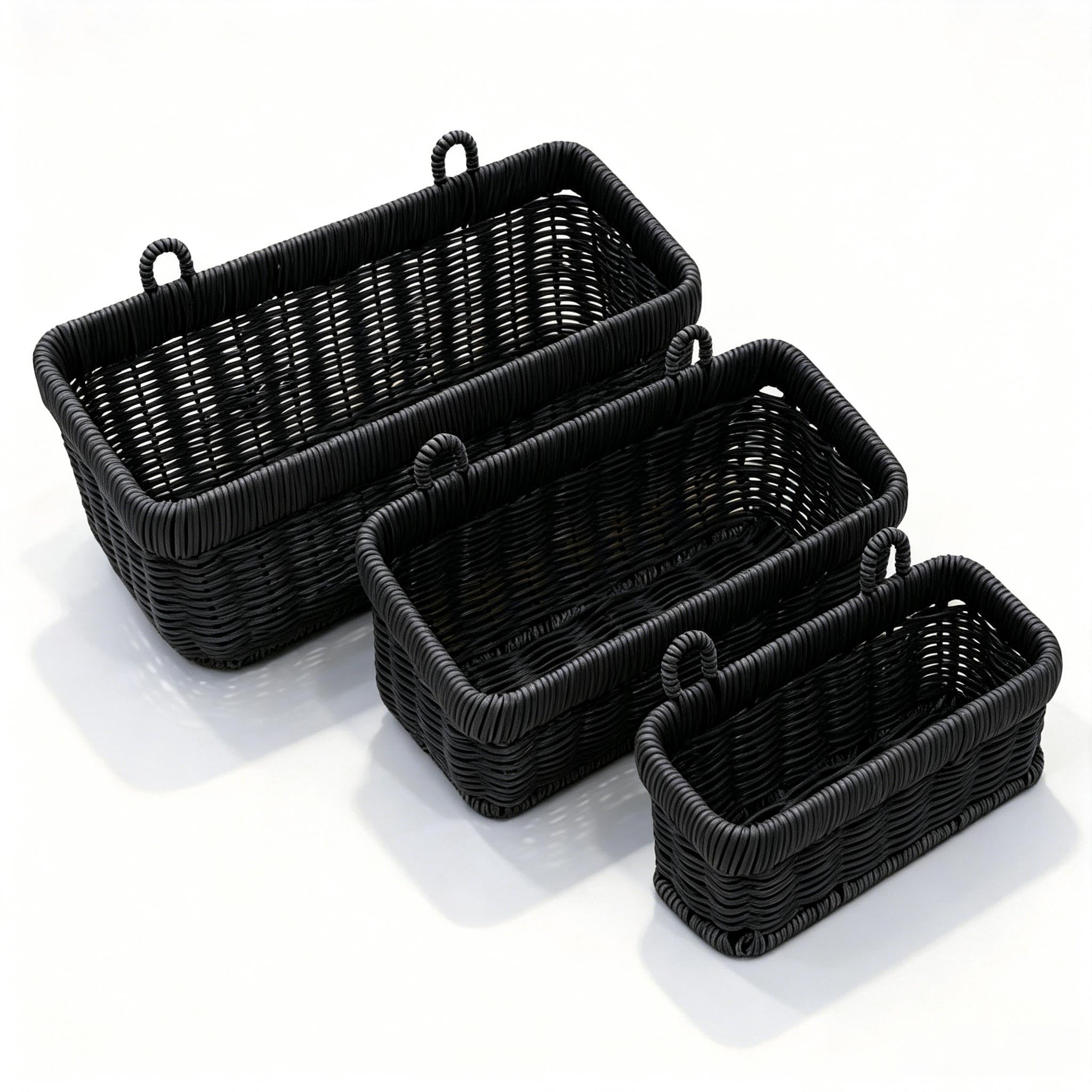 Hanging Wall Baskets,Woven Storage Basket, Wicker Wall Mounted Storage Baksets for Kitchen Bathroom Living Room Porch, for Wall Door Organizing/Decor (Black, S/M/L)