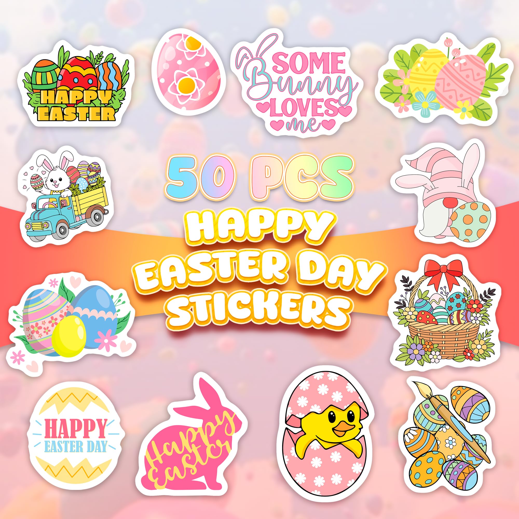 Easter Day Stickers, Holographic Sparkly Bunny Eggs Hunt Decal, Waterproof Rabbit Spring Flowers Sticker for Traditional Festival Decoration, Gift Idea for Easter (A)