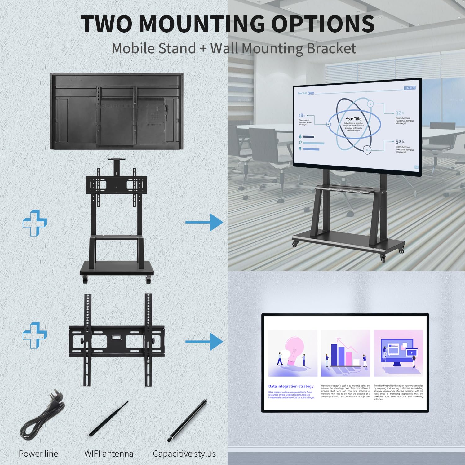 Monitor touchscreen intelligente da 43 pollici, lavagna interattiva 4K, PC touch panel Windows 10 Pro All-in-One per ufficio, classe