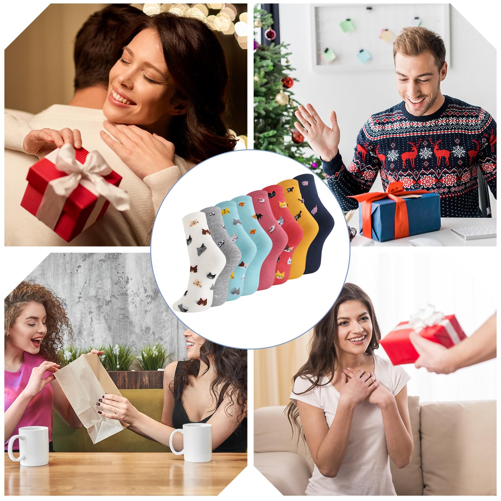 Utensilsto 8 Paar Socken Damen 35-38 Lustige Bunt Socken Damensocken mit Tier Motiv Witzige Cartoon Baumwollsocken Geschenke für Frauen Katzenliebhaber Geschenkideen