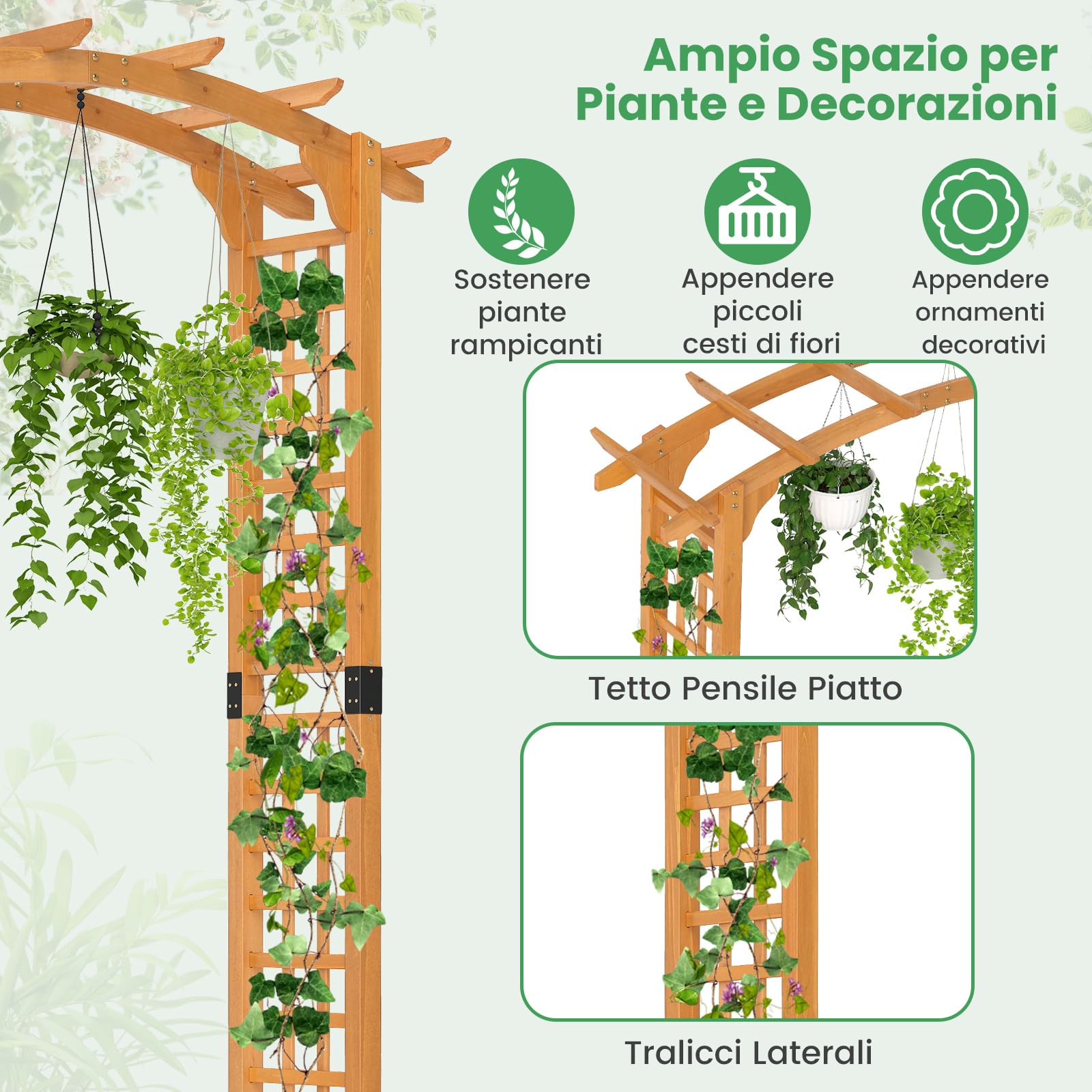 COSTWAY Arco da Giardino in Legno, Pergola da Esterno per Piante Rampicanti, Pergolato per Matrimonio e Feste, da Giardino, Patio e Cortile (Modello 2)