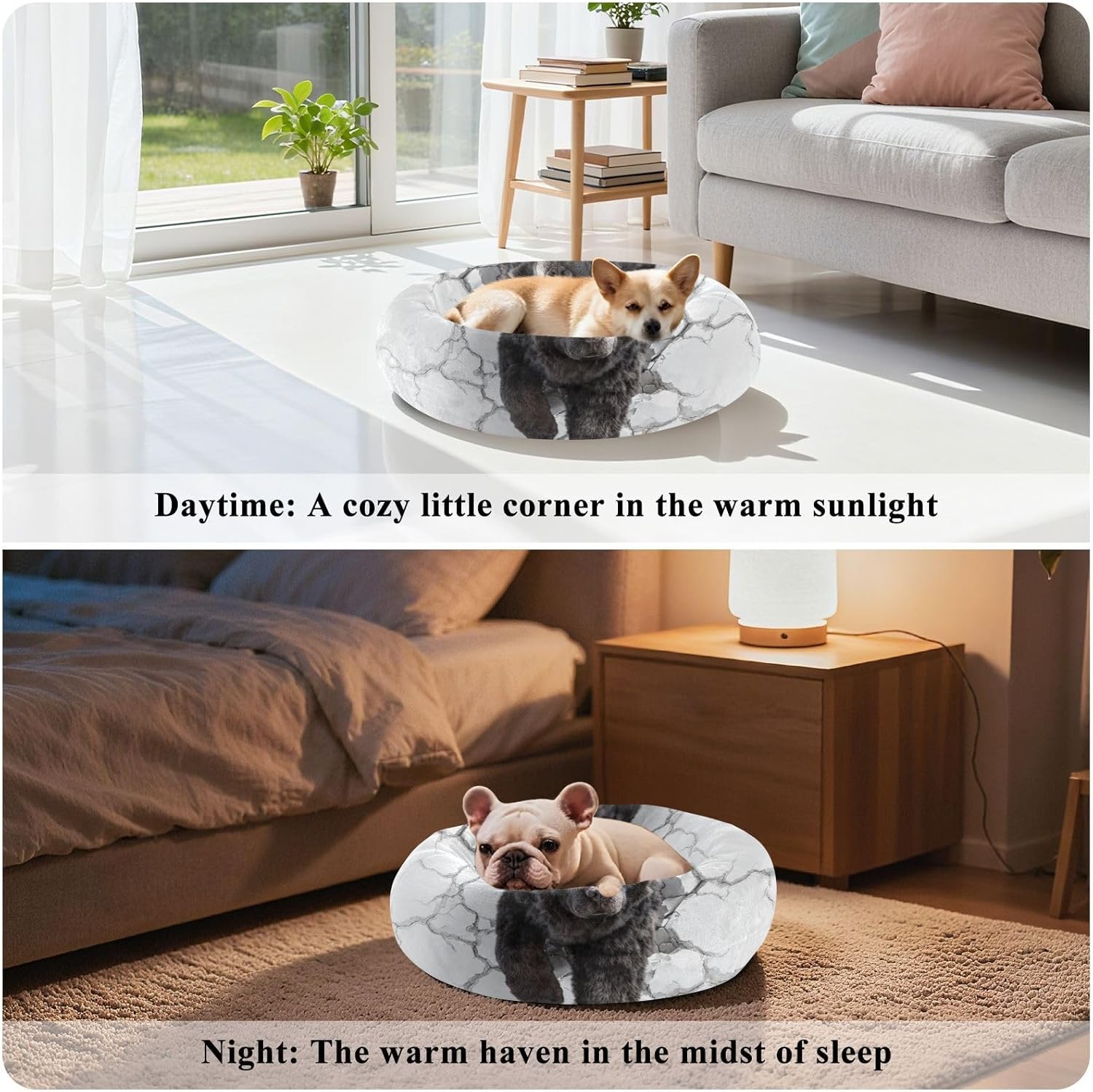 Black Dog Marble Wall Pet Cat Beds Donut Cuddler Dog Pillow Bed for Extra Small Size Pets Supplies M