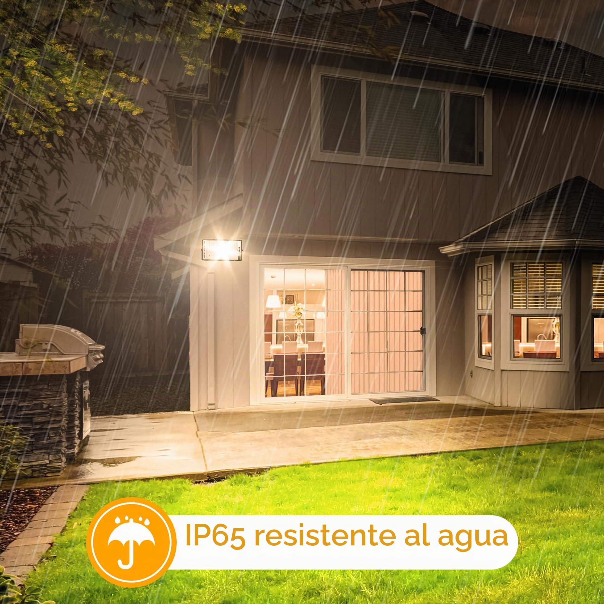 CREATESTAR Foco LED 150W 2PCS, 3000K Blanco Cálido Foco LED Exterior con Enchufe, 15000LM Proyector LED IP66 Impermeable Iluminación de Seguridad para Jardín, Garaje, Plaza, Patio,Camino