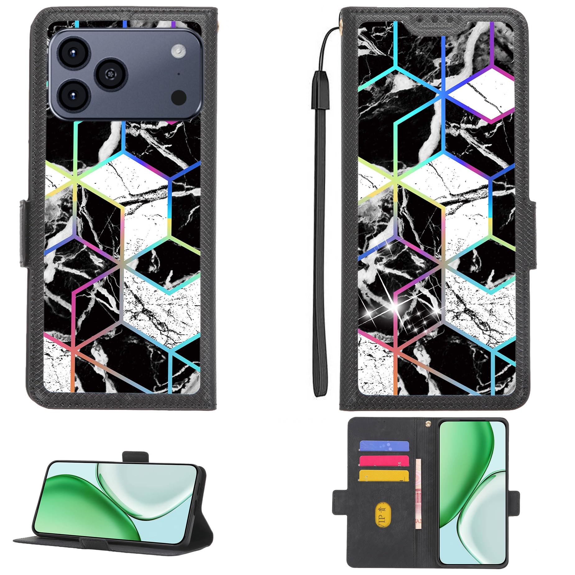 Aroepurt Funda Compatible para Hotwav A17 Pro MAX Funda Case Carcasa Soporte Cover [con 9H Dureza HD Protector Pantalla][Bloqueo RFID][Purpurina Dorada + Brillante] PTH-TT — view 11
