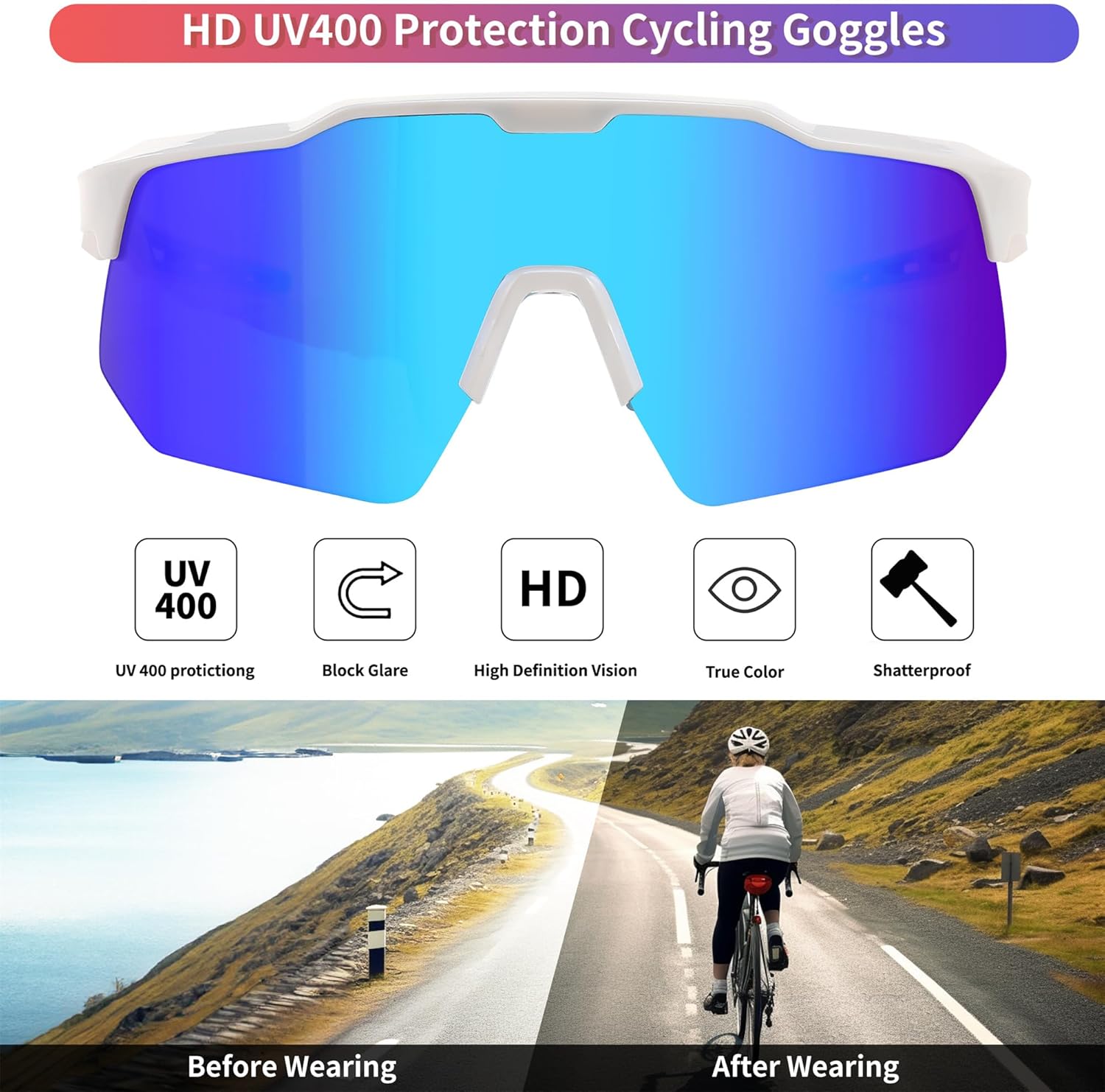 FEISEDY Sports Sunglasses Cycling Glasses for Men and Women,UV400 Protection Glasses for Baseball Fishing Golf B0069 - Image 3