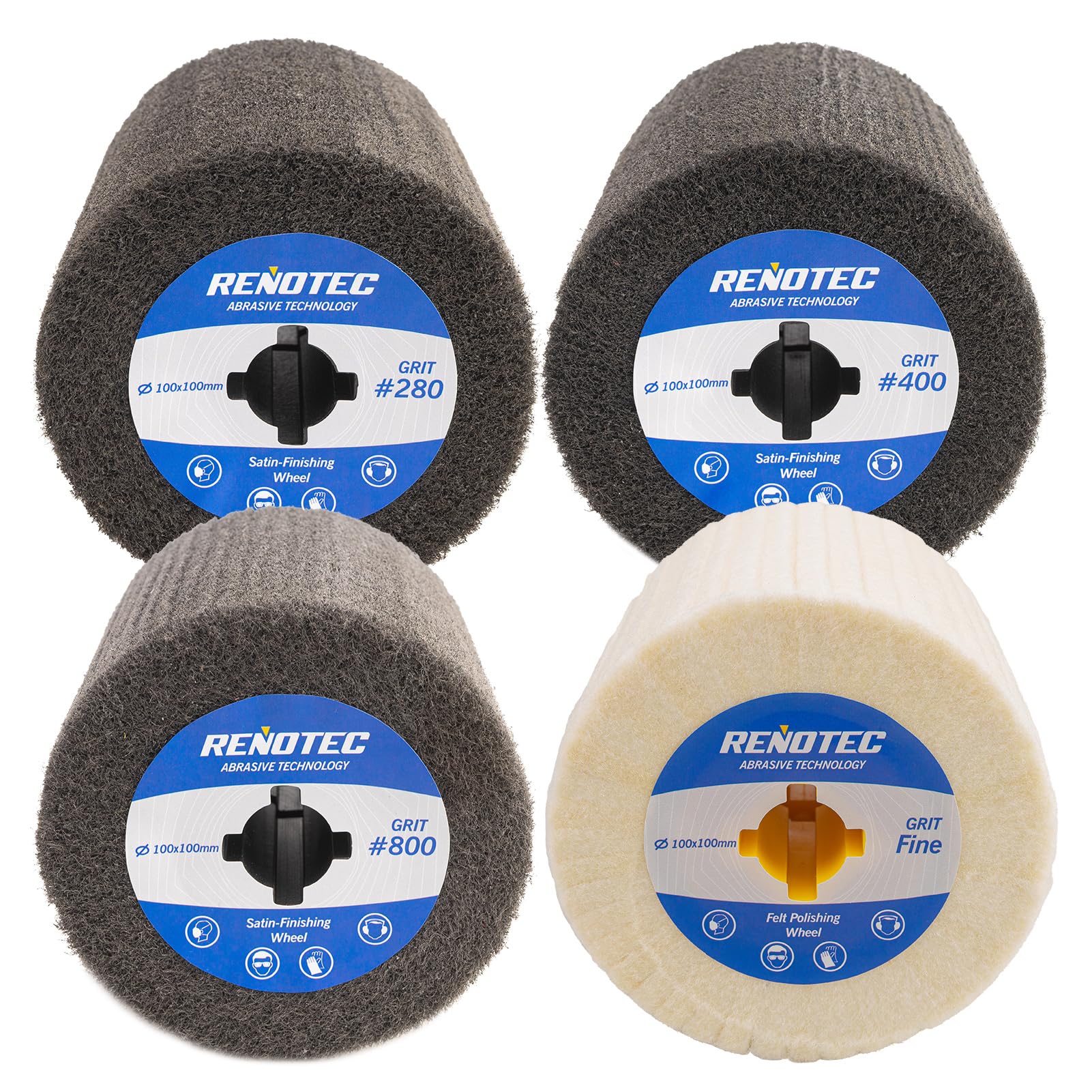 4" Polishing Wheel Pro Pack, 100x100mm, Aluminum Oxide, Premium Wool, Grit 280/400/800/1000, from Finishing to Mirror Polishing,