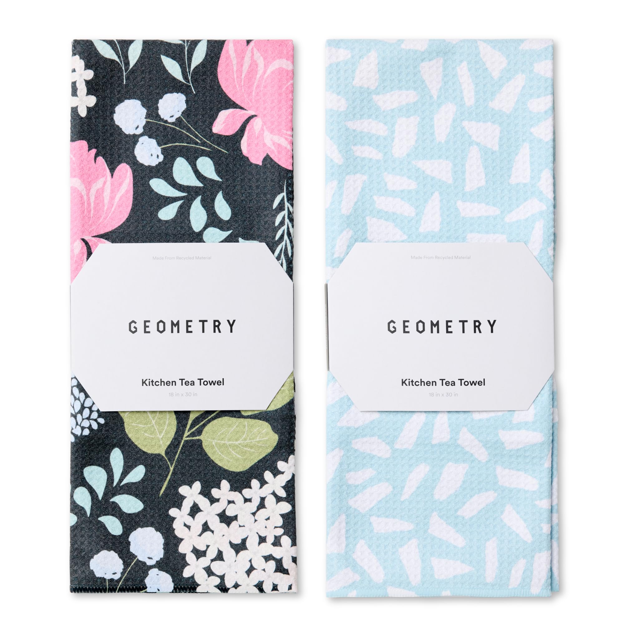 GEOMETRY Kitchen Tea Towel - Quick Dry Microfiber Cloth Dish Towels for Kitchen Drying - Premium Quick Dry Towel - Not Forgotten + Fiona (Pretty Petals 2-Pack Set)