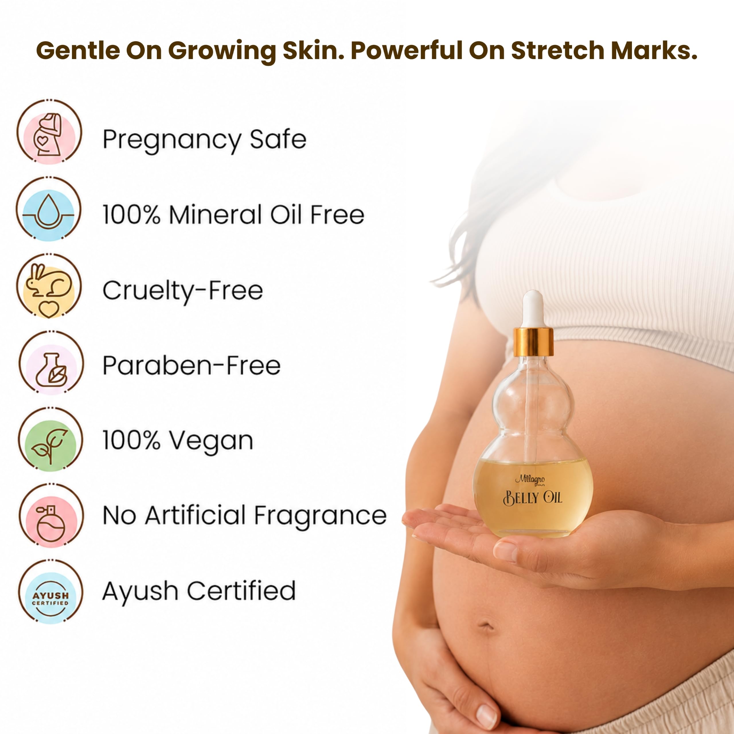 Milagro Beauty Ayurvedic Anti Stretch Marks Oil 100ml | Stretch Marks Removal Belly Oil | Safe for Pregnancy & Breastfeeding | Sweet Almond Oil + 20 Botanical Ingredients | Fades Old & New Scars 2