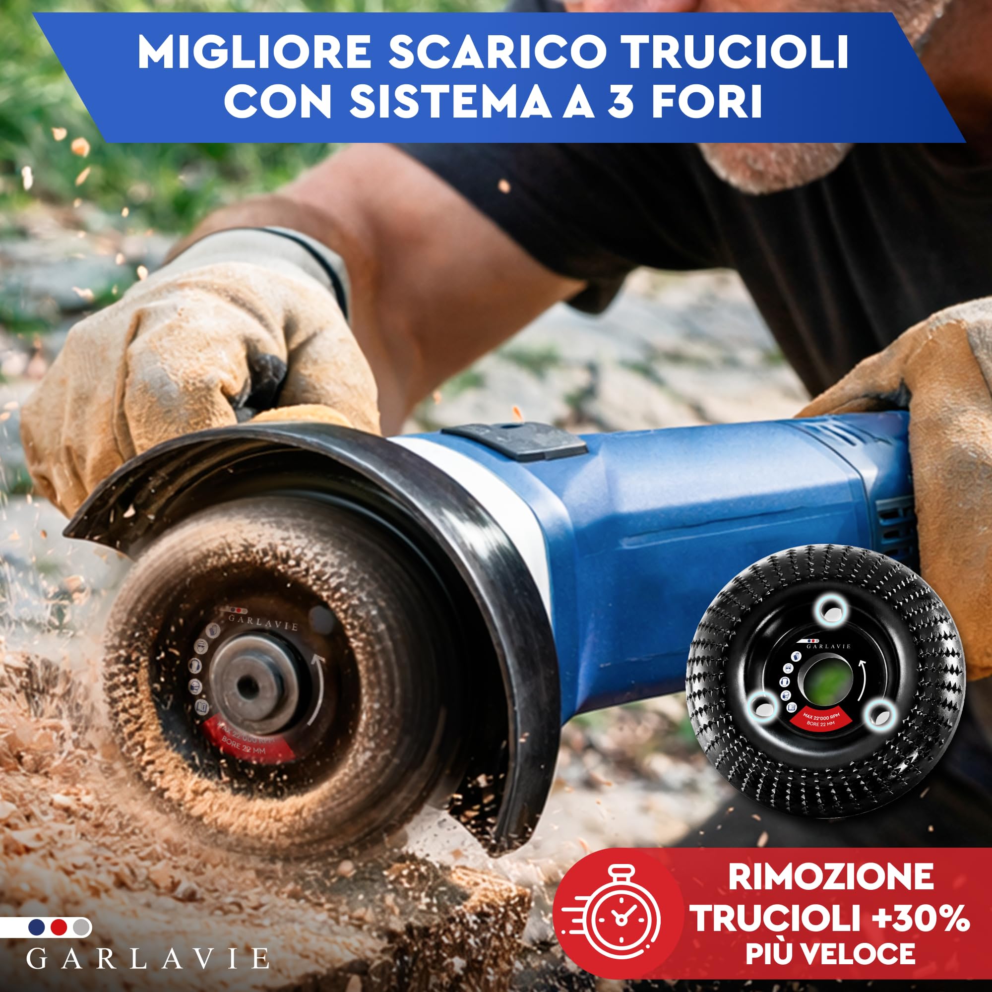 Professionale Disco Legno 115 mm per Smerigliatrice Angolare – Set 4 Pezzi con Raspa, Fresatore, Sagomatura e Fresa Radici