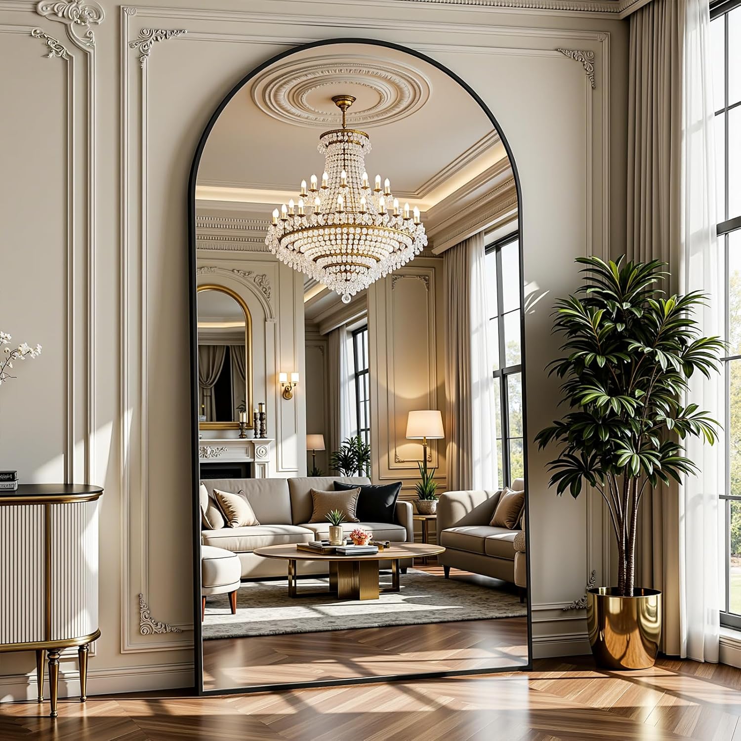 Full Length Mirror 90" L x 46" Full Body Standing Mirror for Bedroom, Living Room, Gym, Dorm - Shatter-Resistant & Easy Assembly, Arched Style Black - Image 3