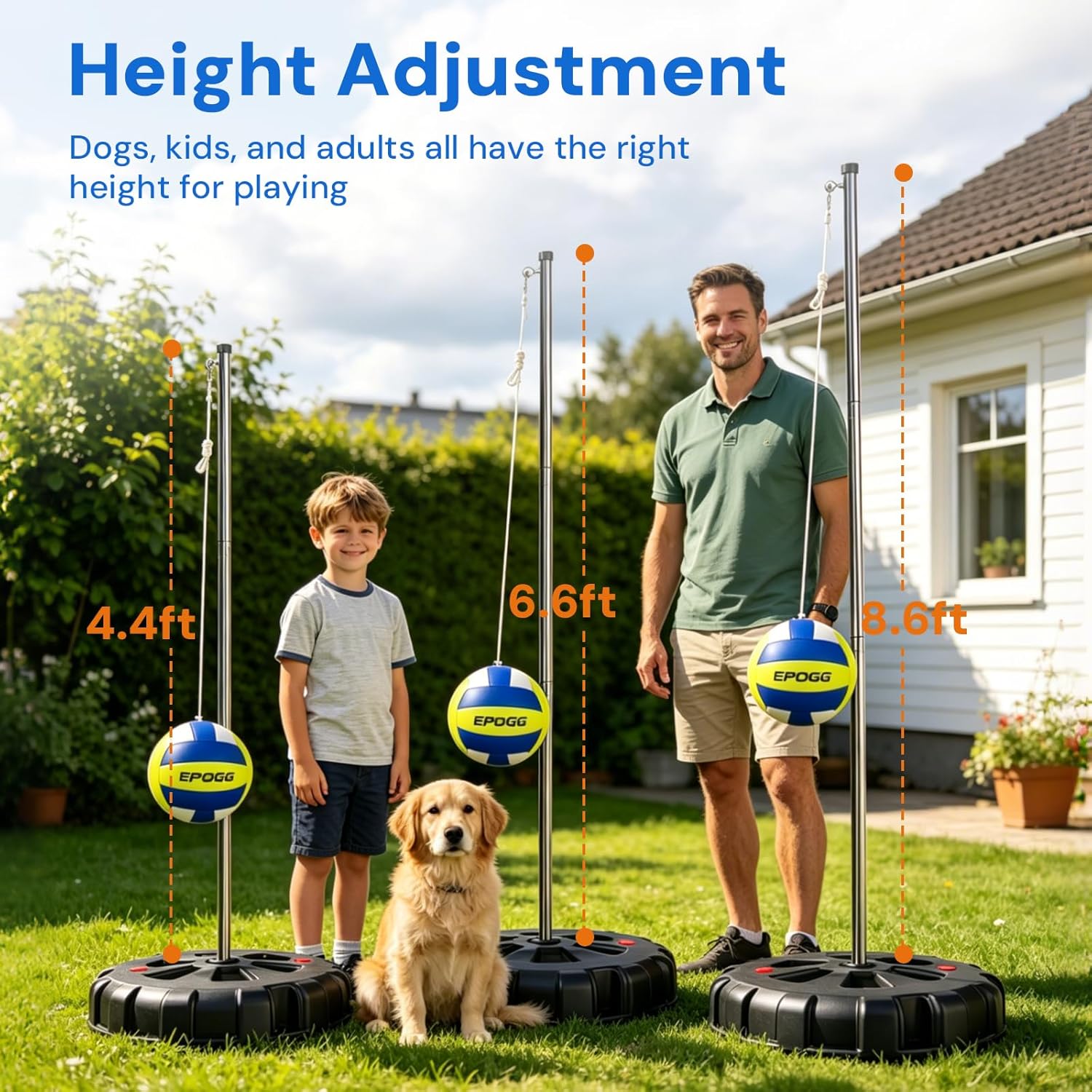 Portable Tetherball Set, Tetherball Ball and Rope with Heavy Duty Water-Filled Base and Pole, Complete Outdoor Game Includes Ball and Rope with Ground Spike for Backyard, Beach, and Family Fun
