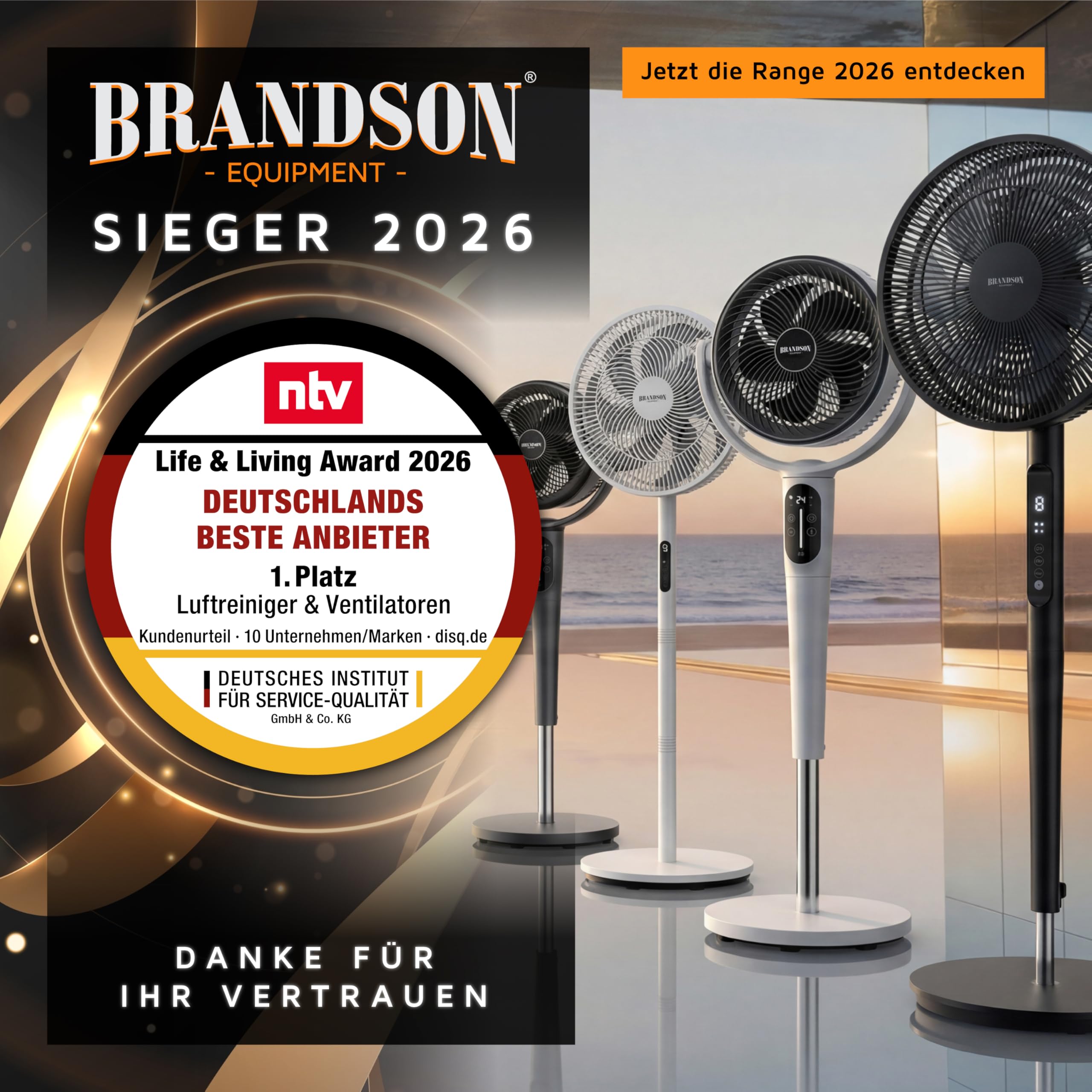 Brandson - Standventilator DC Silent mit Fernbedienung + Display - mobiler Lüfter leise, 24 Geschwindigkeiten - Oszillation 80° - Ventilator energiesparend