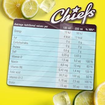 CHIEFS Sugar Free Energy Drink 24x330ml - With BCAA, 180mg High Caffeine with Amino Acids & Vitamins and 0 Calories - For On the Go Energy - Perfect for Pre Workouts - Lemon Lime Taste