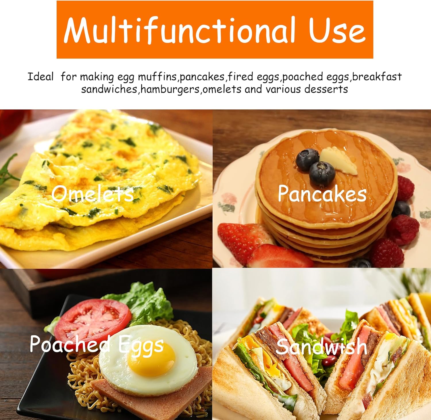8 Pack Eggs Ring Pancake Ring Set: 6" Large Omelette Ring, 3.5" Round Egg Ring, Stainless Steel Fried Egg Molds for Breakfast Omelette Sandwich