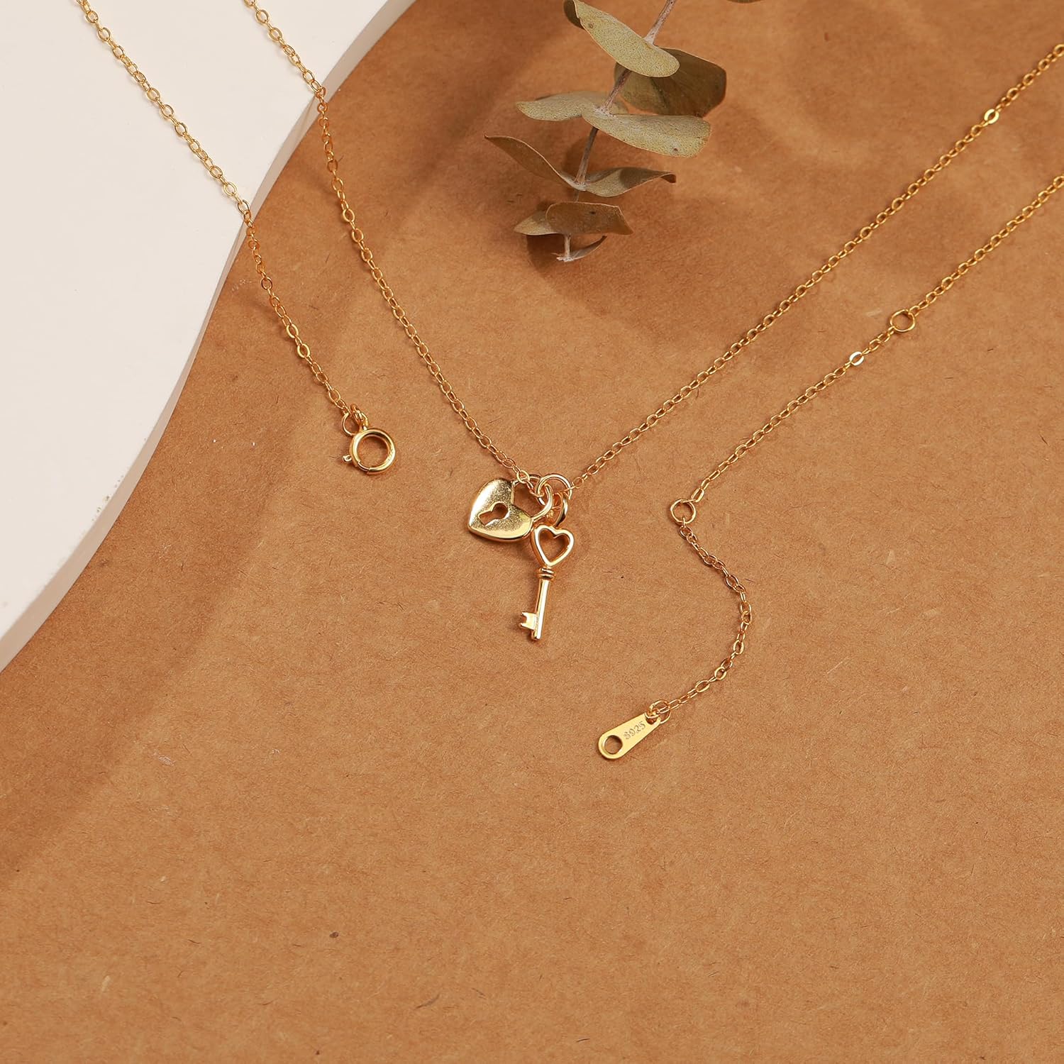 SUYACS Heart Lock Key Necklaces for Women Couple 925 Sterling Silver Love Heart Pendant Necklace Dainty 14K Gold Plated Padlock Collar Choker Chain Birthday Gifts for Girlfriend - Image 5