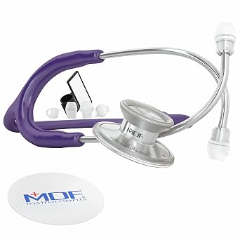 MDF Instruments، Acoustica Lightweight Stethoscope للأطباء والممرضات والطلاب ، استخدام الصحة المنزلية ، الكبار ، الرأس المزدوج ، الأنبوب الأرجواني ، سماعة الصدر الفضية ، MDF747XP08