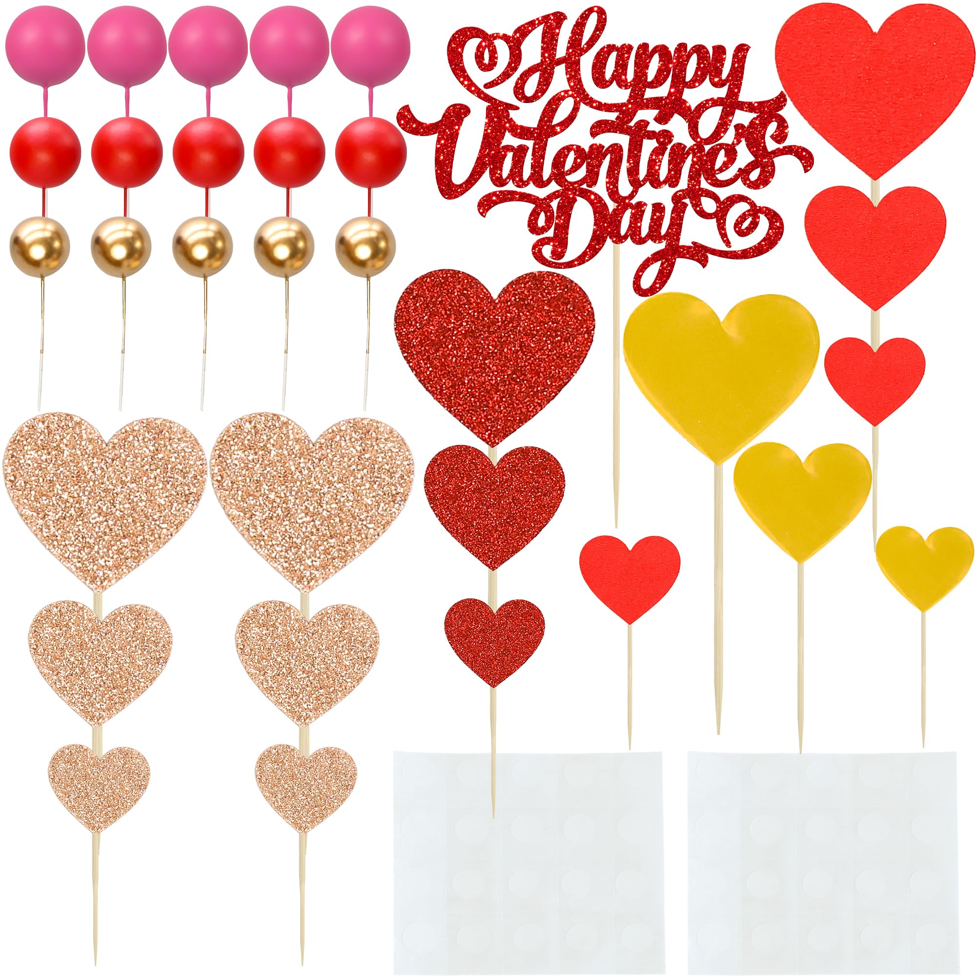 Gyufise Happy Valentine's Day Cake Toppers Red Heart Cupcake Decorations Foam Ball Cake Decorations for Wedding Anniversary Engagement Supplies Multicolor - Image 3