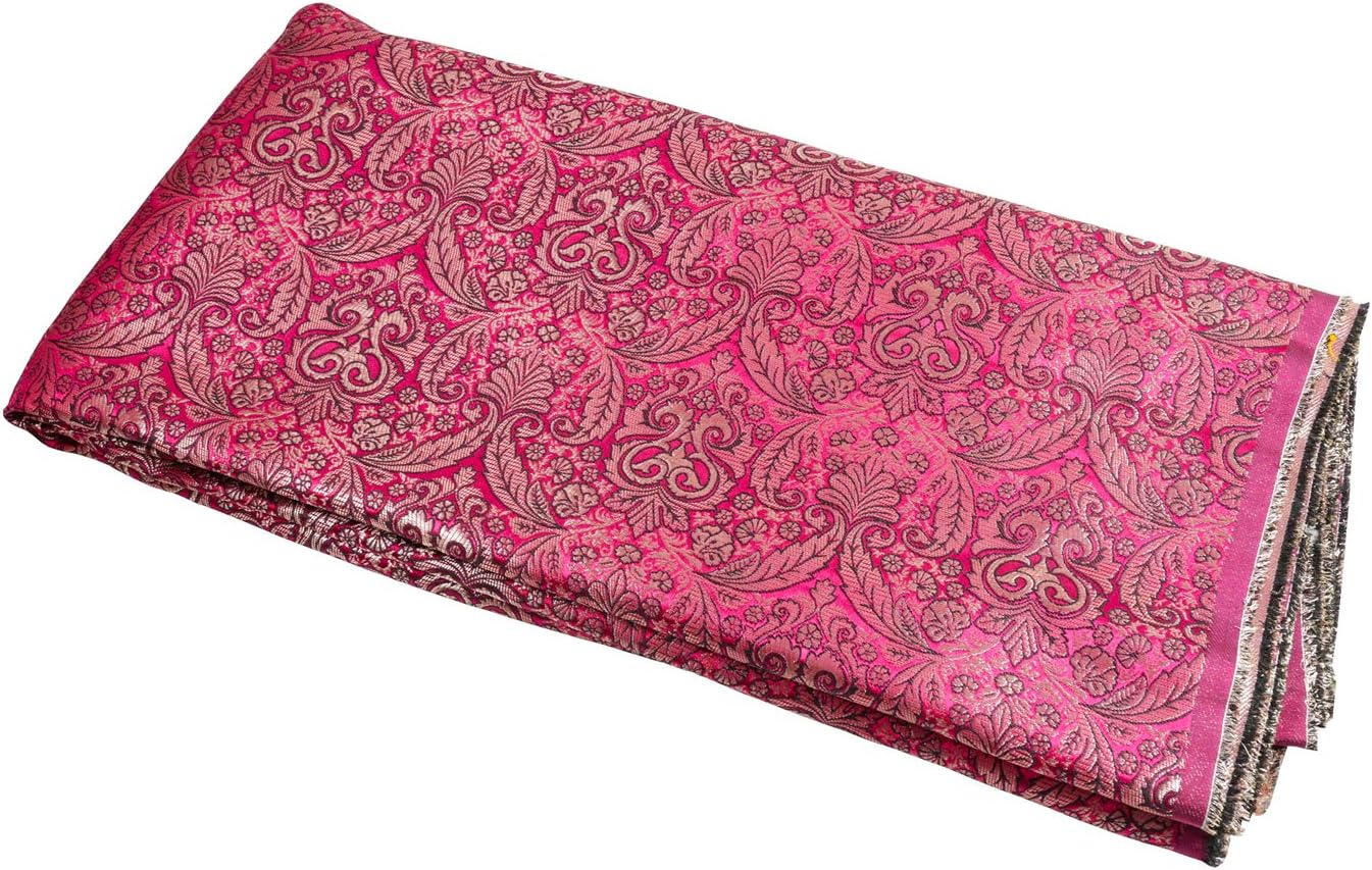 CraftyArt Magenta Brocade Silk Fabric Indian Banarasi Brocade Fabric for Evening Bags Wedding Dress Skirt by The Yard,Width is 46 inch inches (Approx)