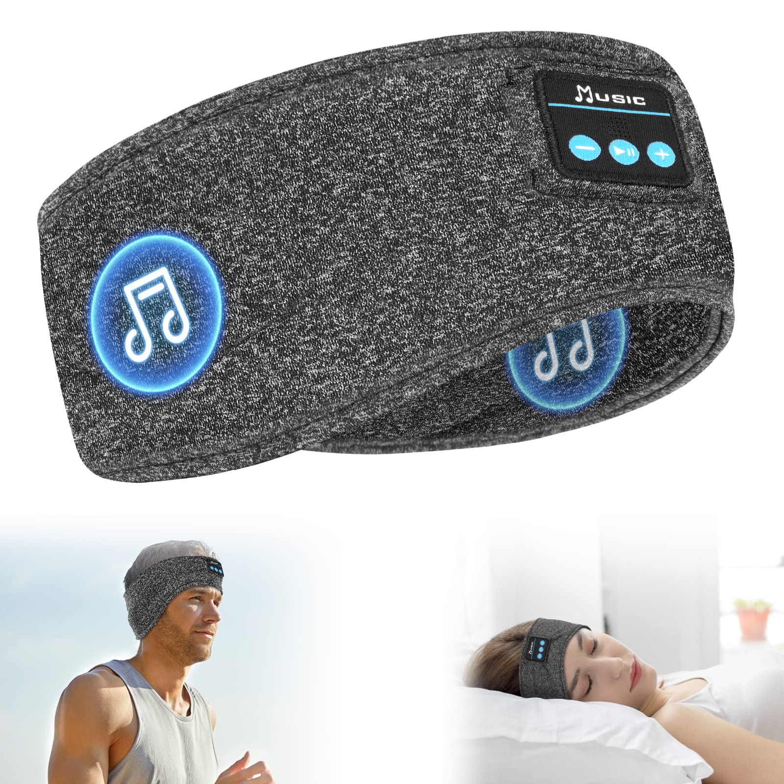 Słuchawki do spania, bezprzewodowe słuchawki sportowe, opaska na głowę Bluetooth, słuchawki do spania z ultracienkimi głośnikami stereo HD, odpowiednie do uprawiania sportu / snu na boku, jogi, fitnessu, relaksu, idealne prezenty (szare)