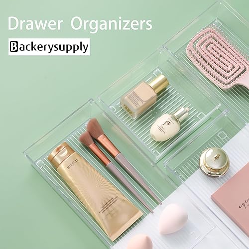 Miniatura 5 de Backerysupply Paquete de 4 cubos de almacenamiento para baño, cosméticos, maquillaje, tocador, plástico transparente, bandeja organizadora de
