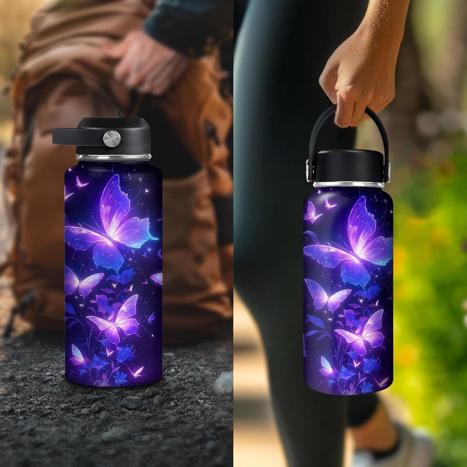 Hyturtle Personalized Butterfly Water Bottle - Custom Name Insulated Stainless Steel Bottle with Leak-Proof Lid 18oz 32oz - Animal Gift for Women Girls Butterfly Lovers - Birthday & Christmas Gift