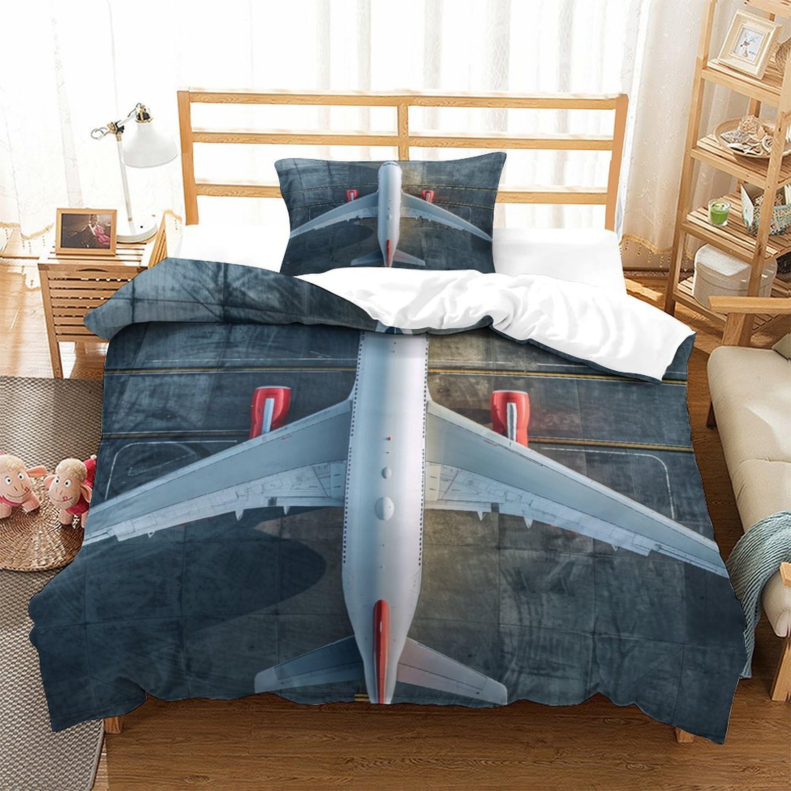 P1s9u7w5y Aircraft-6 Aerial Plane 3D Printed Microfiber 3Pcs Duvet Cover Set Aviation Bedding Set Single（135X200cm）