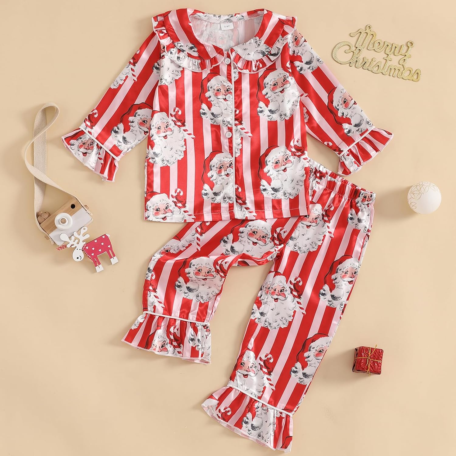 Toddler Baby Girl Boy Silk Satin Pajamas Set Button Down Pjs Kids Long Sleeve Shirt Pants Christmas Pjs Sleepwear - Image 4