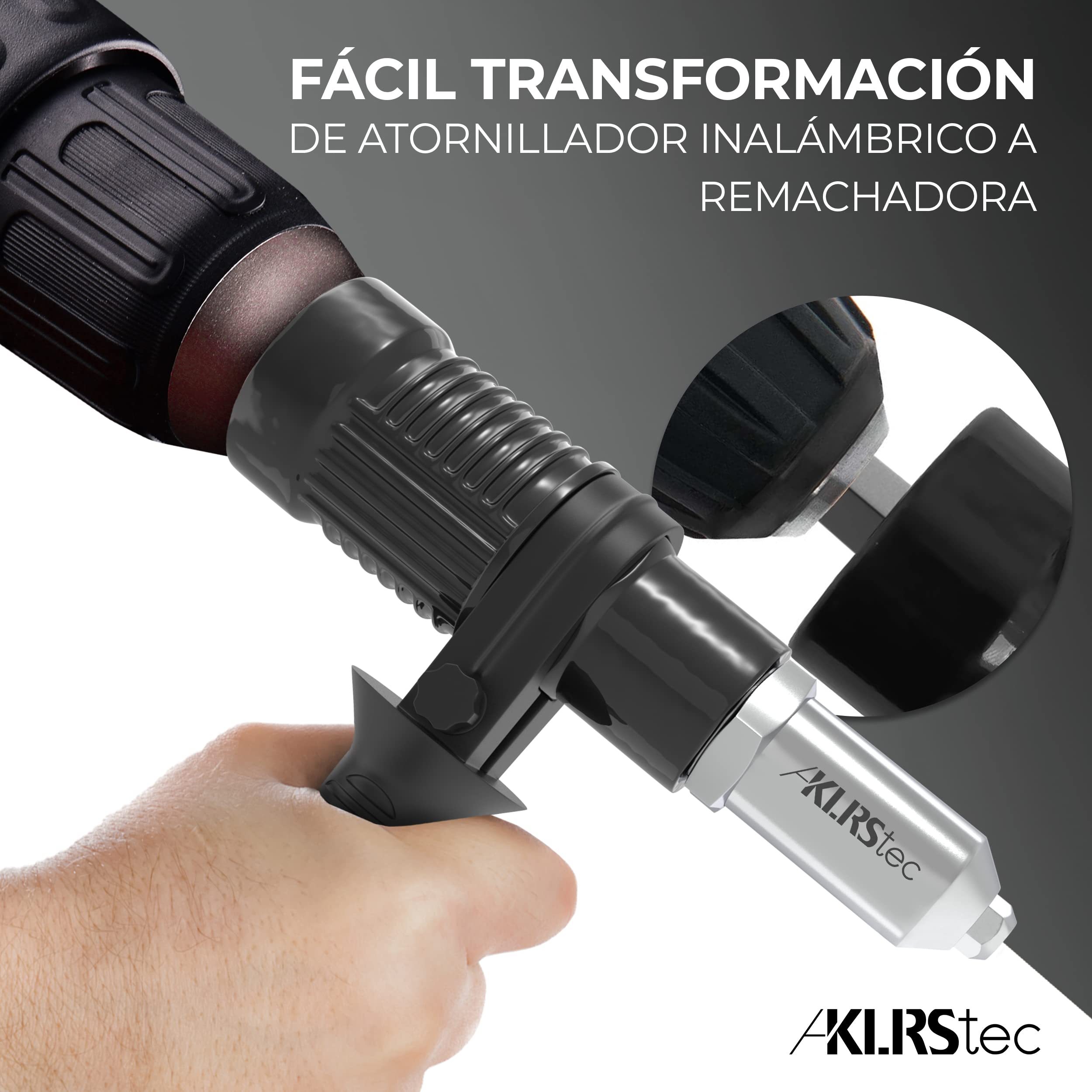 KLRStec® Adaptador de Remaches Profesional | Remachadora para destornilladores | Para Remaches con tamaños de 2,4mm 3,2mm 4mm y 4,8 mm