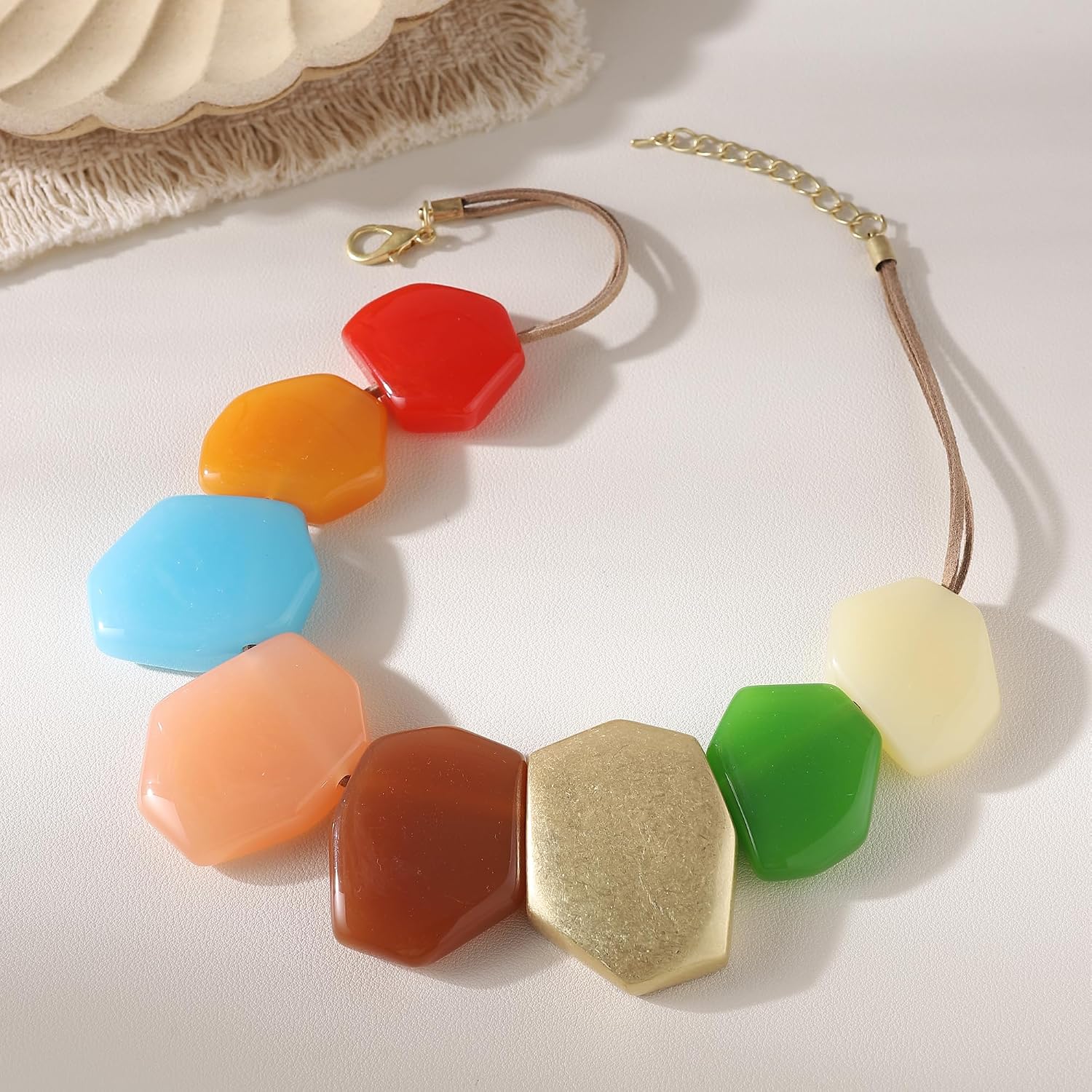 Chunky Geometric Shape Colored Beads Necklace Fashion Irregular large Square Beaded Statement Choker for Women