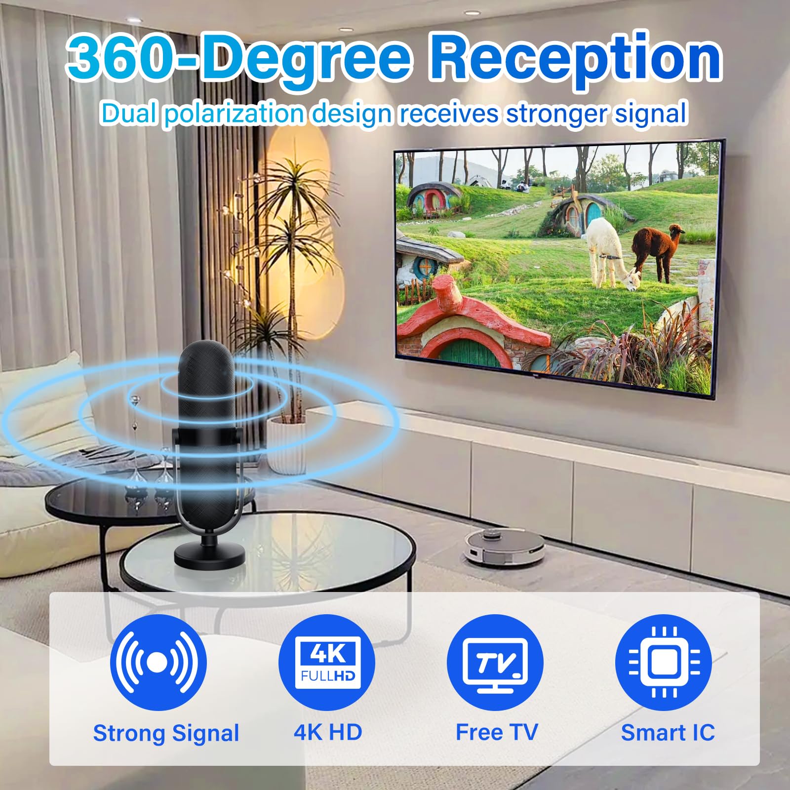 Antenna TV QGClearSO Amplificata Con Base Magnetica – Ricezione 360°, 4K/1080P, Canali HD Gratis - 4