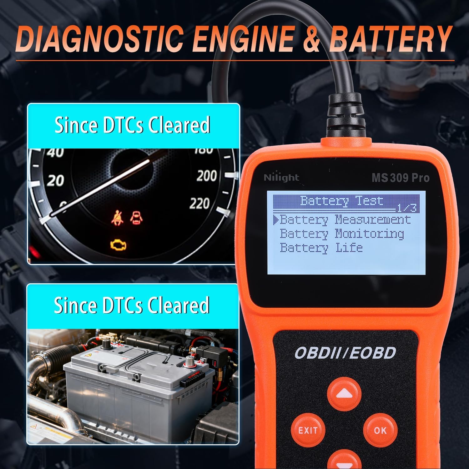 Nilight MS309pro Classic Universal OBD2 Scanner - Upgraded 2.4" Screen Car Engine Fault Code Reader - Reliable CAN Diagnostic Scan Tool to Read and Clear Error Codes Fast, All Vehicles After 1996