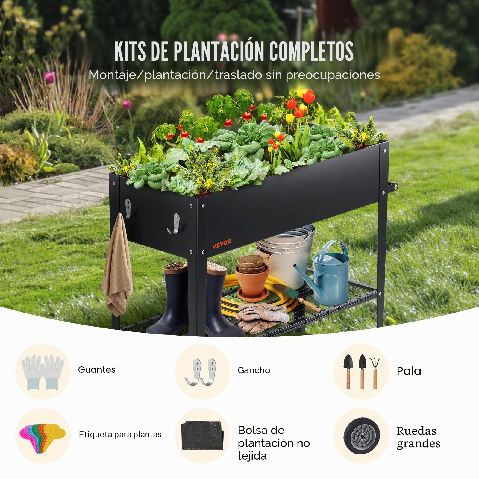 VEVOR Cama elevada de jardín, 42.5 x 19.5 x 31.5 pulgadas, caja elevada de metal galvanizado, cajas elevadas para plantar al aire libre con patas, para cultivar flores/verduras/hierbas en patio, jardí