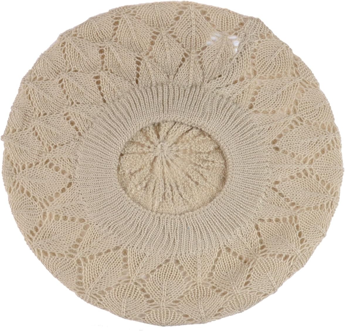 BYOS Chic Parisian Style Soft Lightweight Crochet Cutout Knit Beret Beanie Hat - Image 4