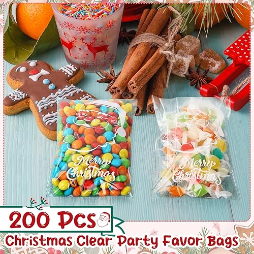 Miniatura 5 de Yexiya 200 bolsas de galletas de Navidad, bolsas de celofán de Papá Noel para regalos, bolsas transparentes de 4 x 6 pulgadas, bolsas de regalo de