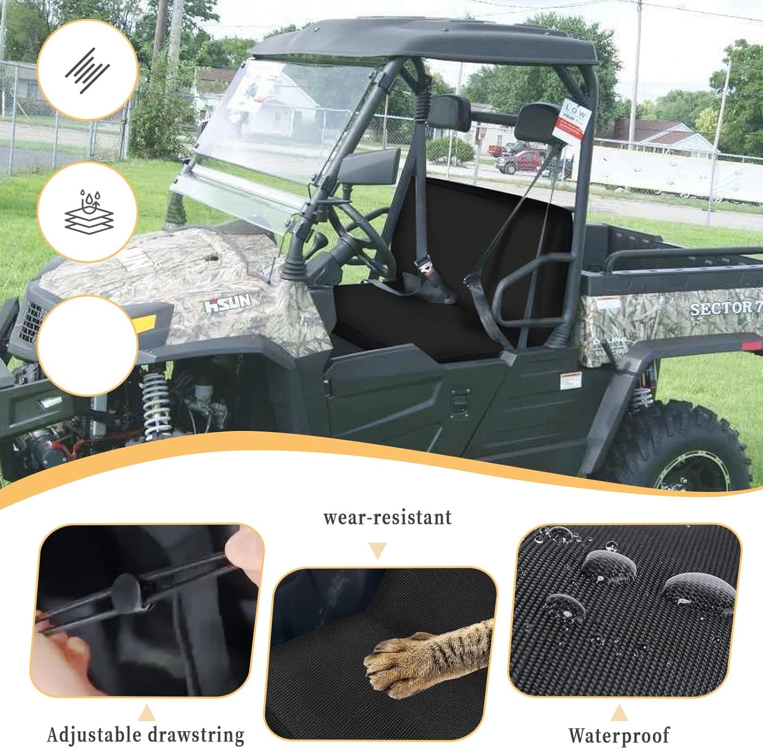 Chikia Hisun 550 750 UTV Benche Seat Covers 1680D for Hisun UTV 550 750,Sector 550 750 Coleman Outfitter 550 750 UT550 UT750 Water-Resistant Outdoor Seat Cover Set